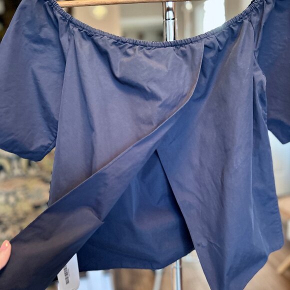 Alice + Olivia Split Back Off the Shoulder Coastal Crosby Top Blouse Navy Sz XS - Picture 9 of 13